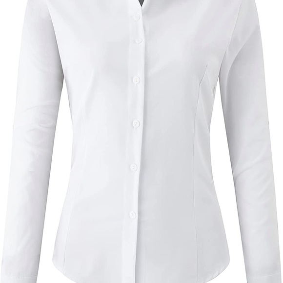 Women's Long Sleeve White Button Down - for work, dress up, formal / casual - Picture 12 of 16